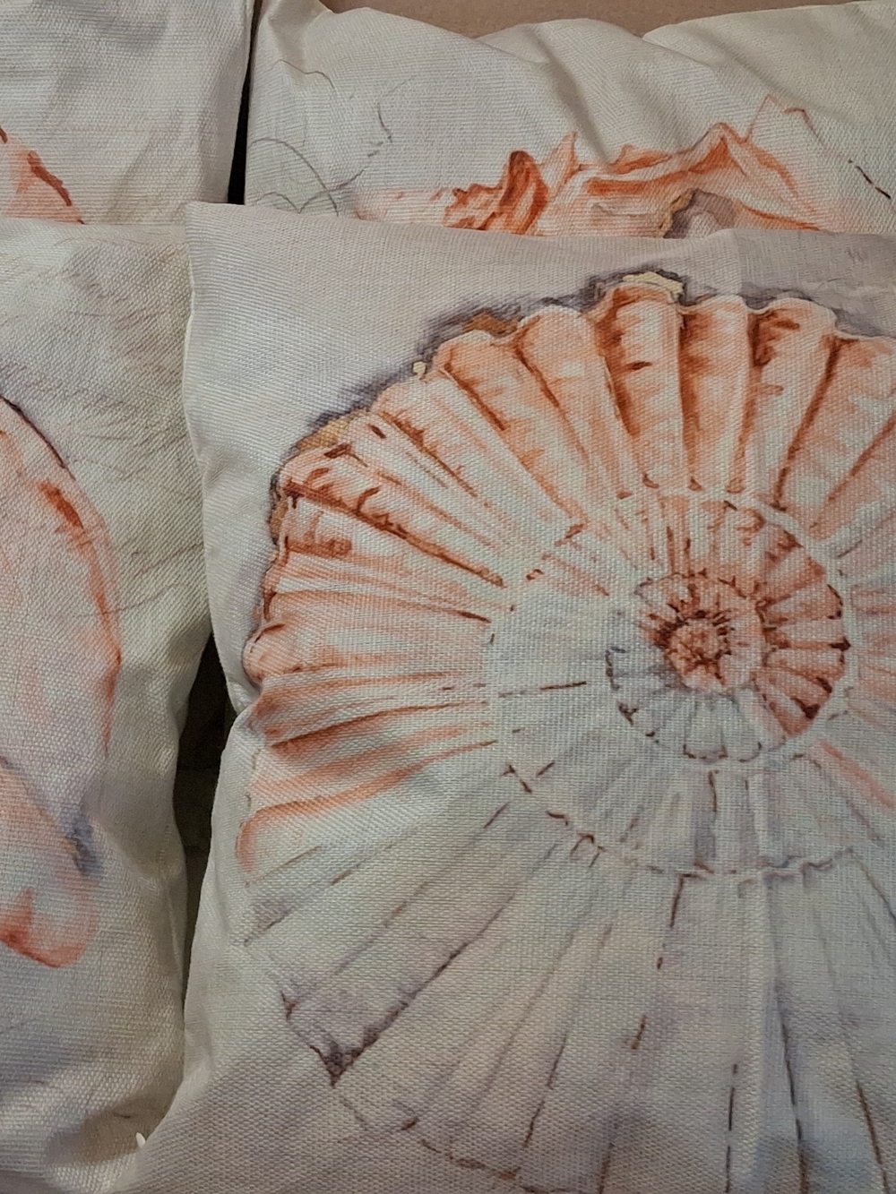 Costal Seashell Accent Pillow Covers in Cream and Coral